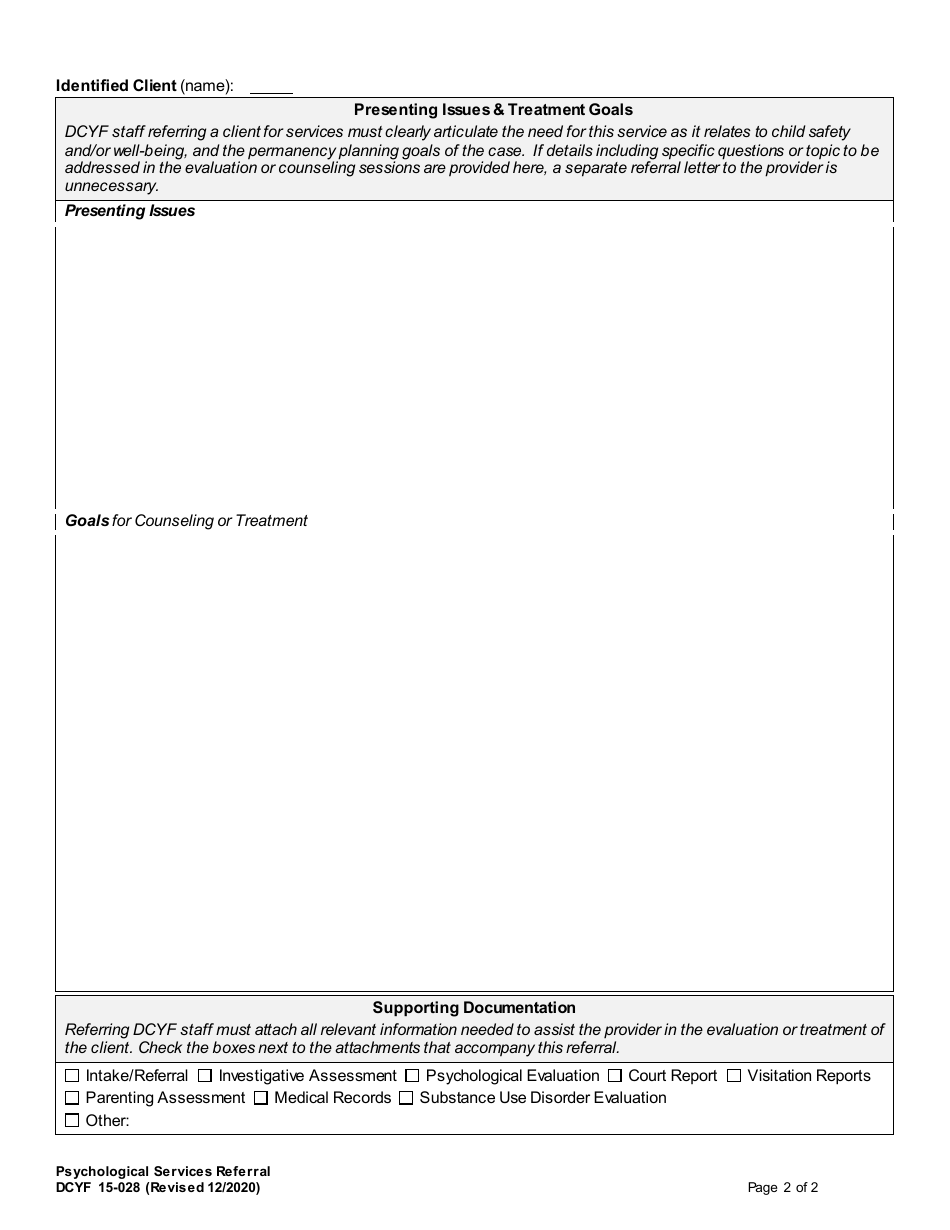 DCYF Form 15-028 Psychological Services Referral - Washington, Page 2