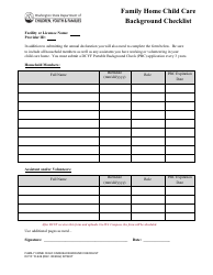 DCYF Form 15-949 Family Home Child Care Background Checklist - Washington
