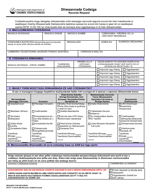 DCYF Form 17-041A Records Request - Washington (Somali)