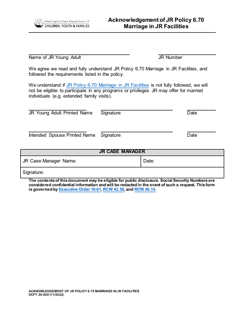 DCYF Form 20-020  Printable Pdf
