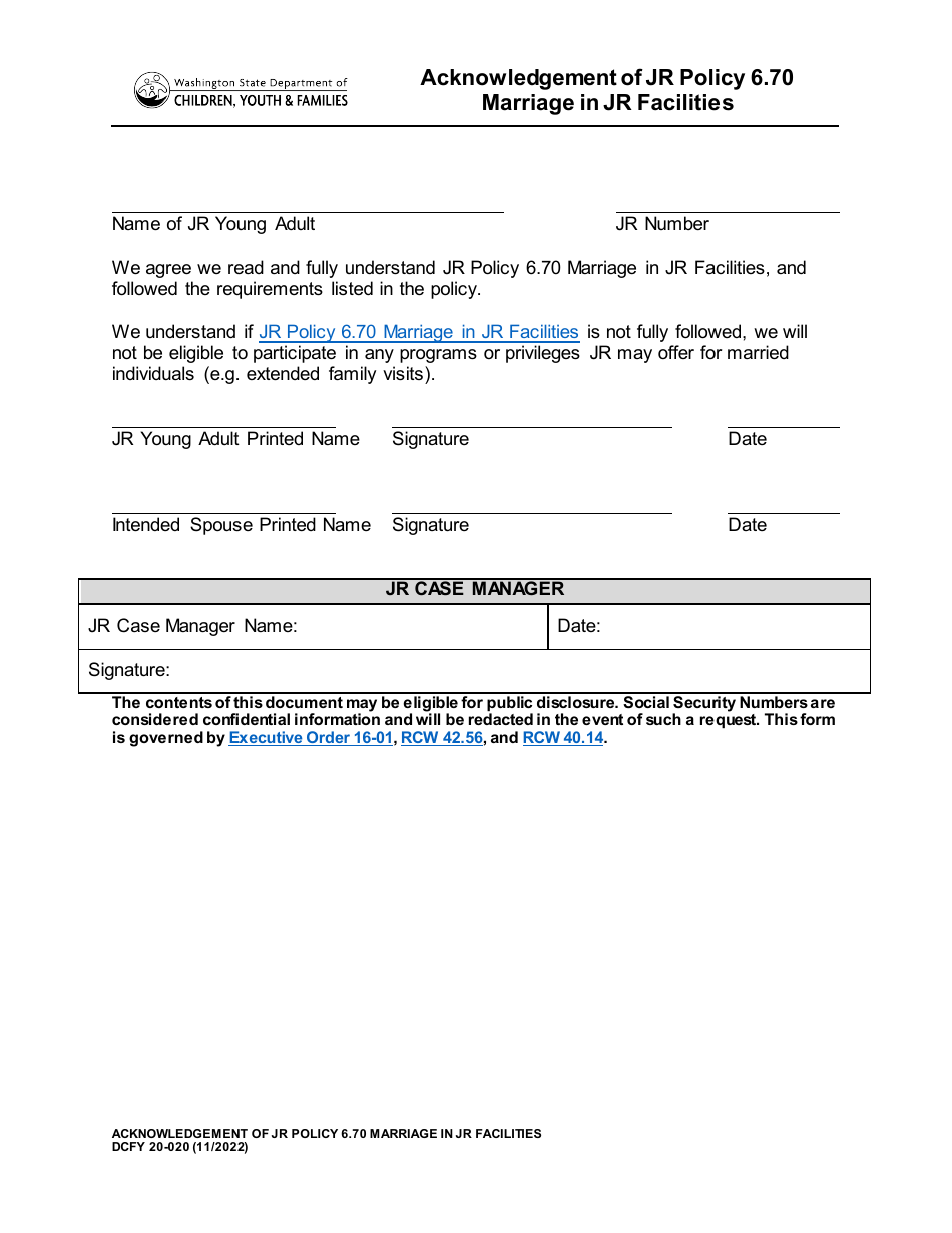 DCYF Form 20-020 - Fill Out, Sign Online and Download Fillable PDF ...
