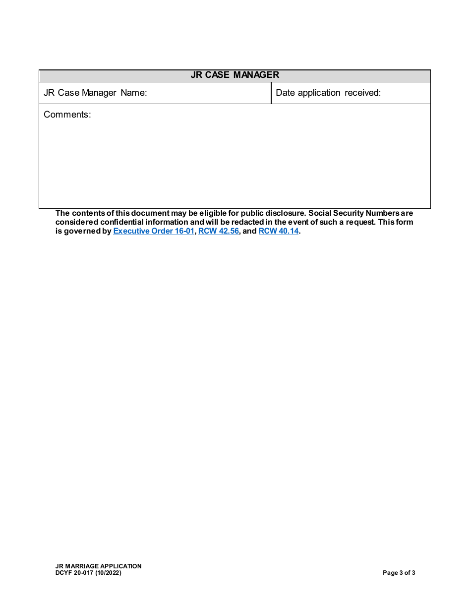 DCYF Form 20-017 Jr Marriage Application - Washington, Page 3