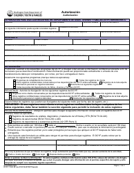 DCYF Formulario 17-063 Autorizacion - Washington (Spanish)