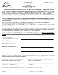 Document preview: DOL Form 29 Application to Exclude Corporate Officers or LLC Members From Workers' Compensation Coverage - Vermont