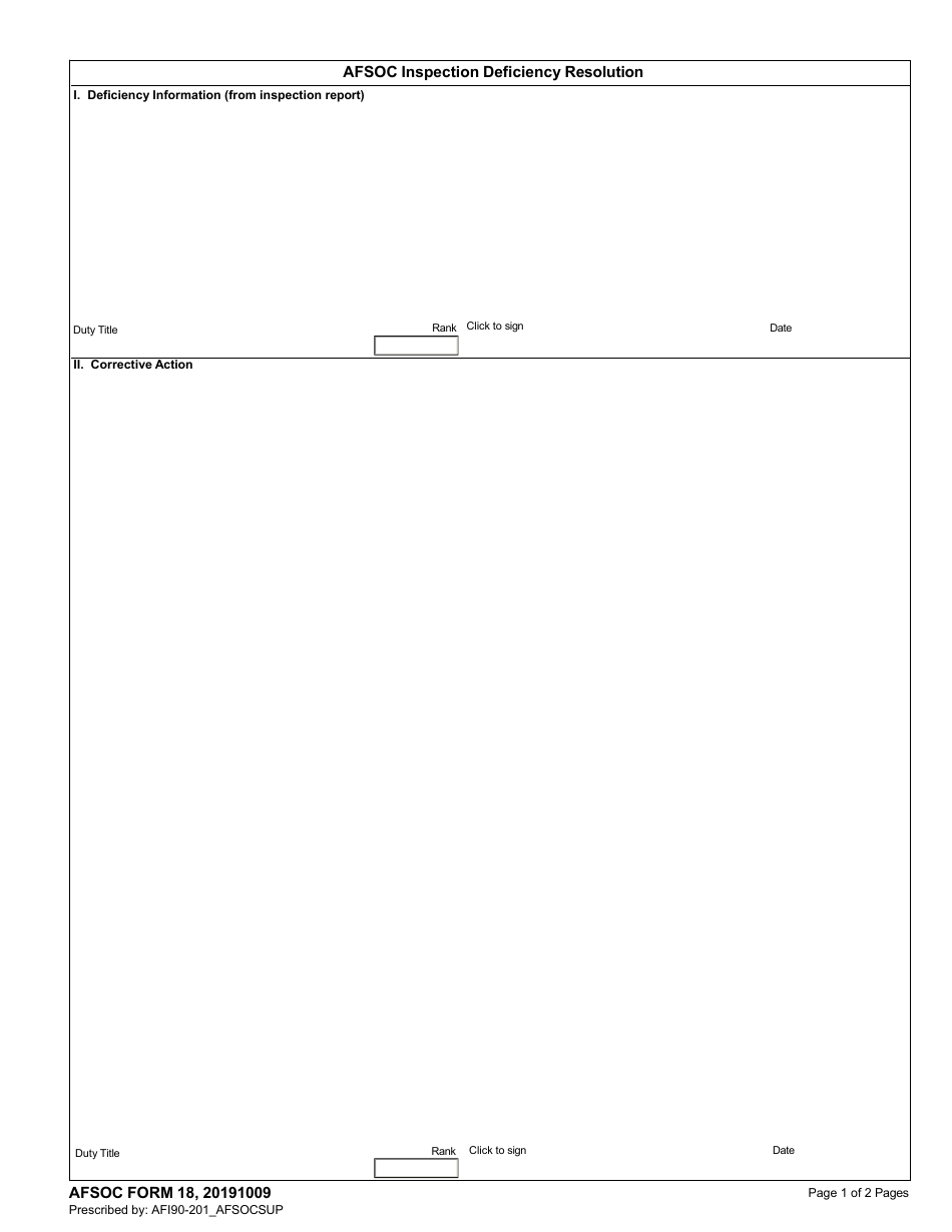 AFSOC Form 18 Afsoc Inspection Deficiency Resolution, Page 1