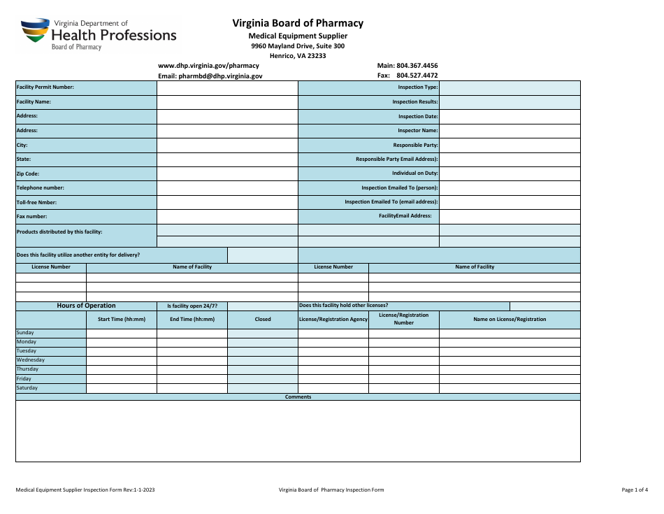 Virginia Medical Equipment Supplier Inspection Report - Fill Out, Sign