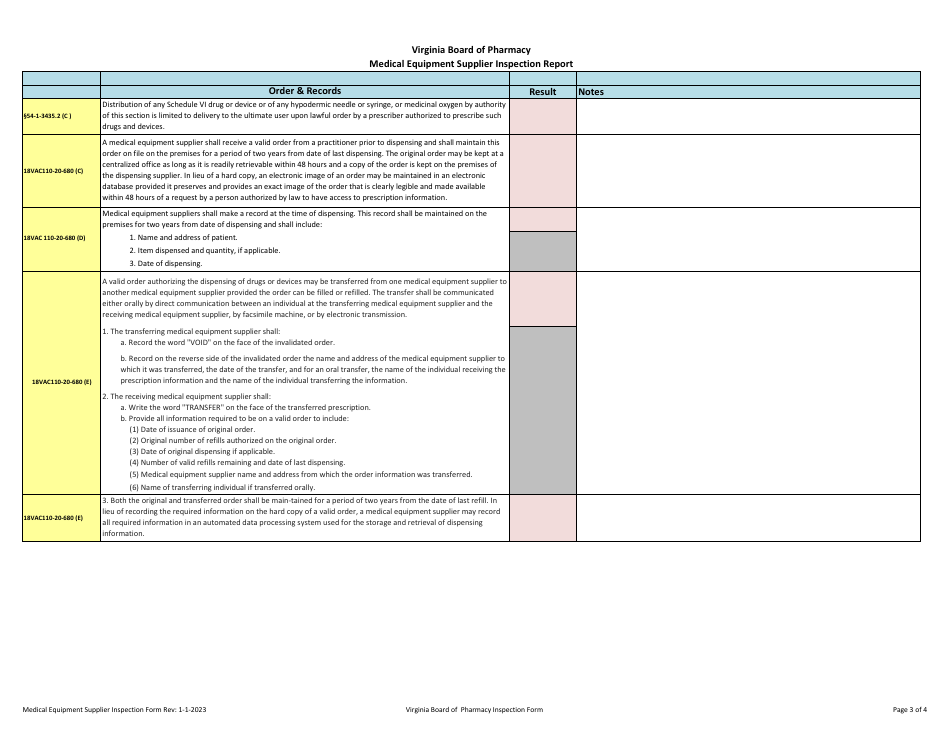 Virginia Medical Equipment Supplier Inspection Report - Fill Out, Sign ...