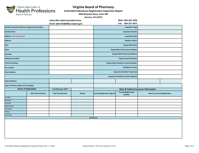 Controlled Substances Registration Inspection Report - Virginia Download Pdf