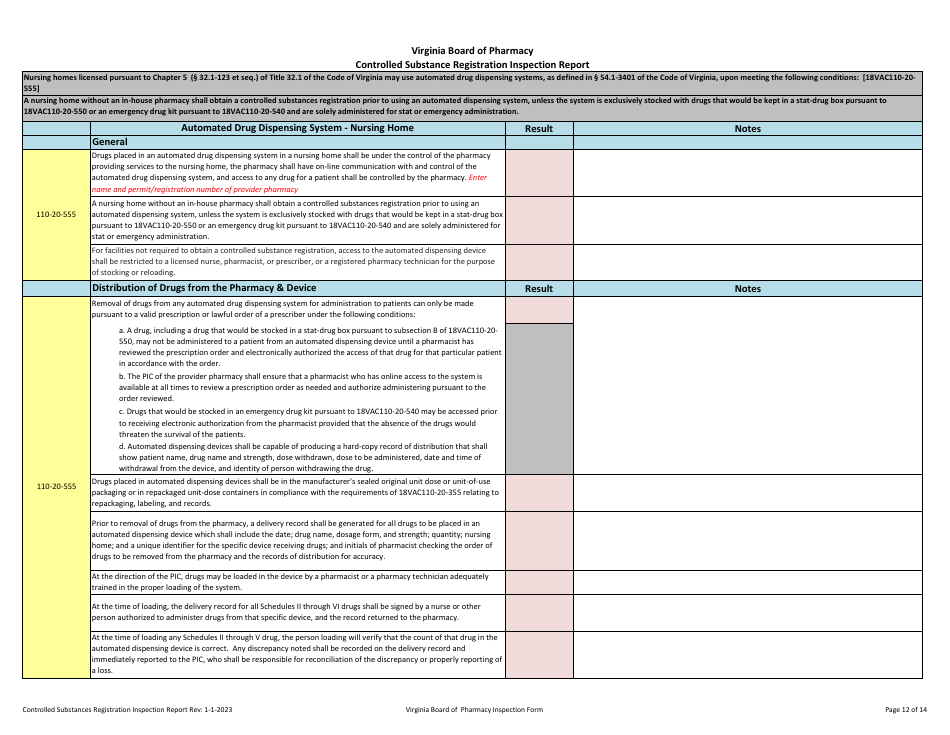 Virginia Controlled Substances Registration Inspection Report Download 