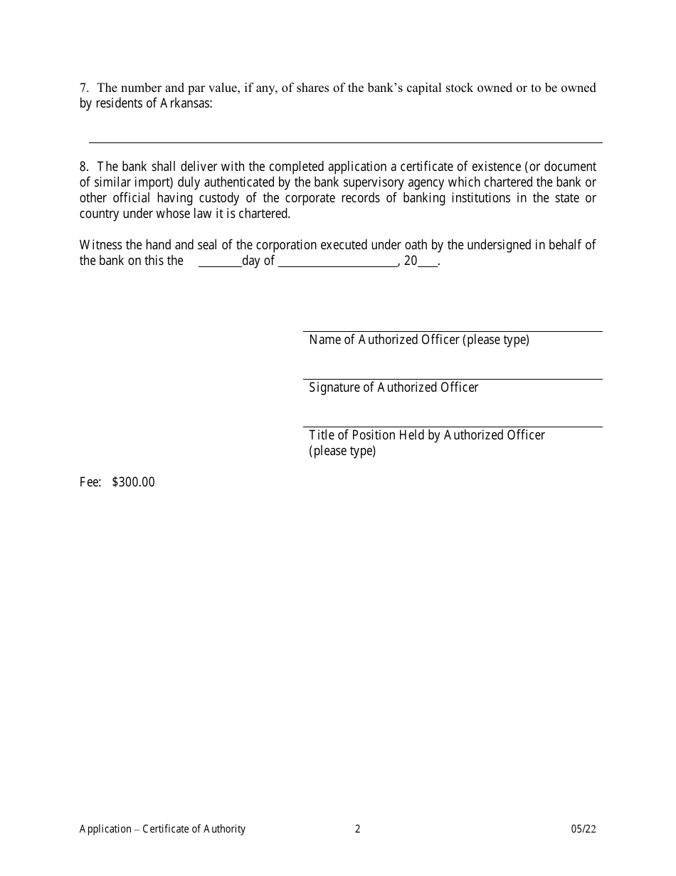 Application for Certificate of Authority - Arkansas, Page 2