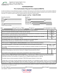 Buprenorphine Prior Authorization Request Form (Spokes/Obots) - Vermont