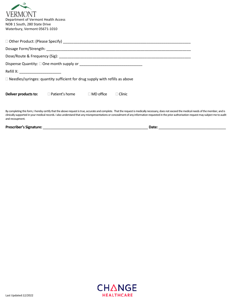 Growth Stimulating Agents Prior Authorization Request Form - Vermont, Page 2