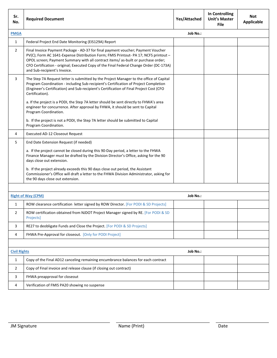 Form DC-21 Njdot Federal Agreement Closeout Package Documentation Checklist - New Jersey, Page 3