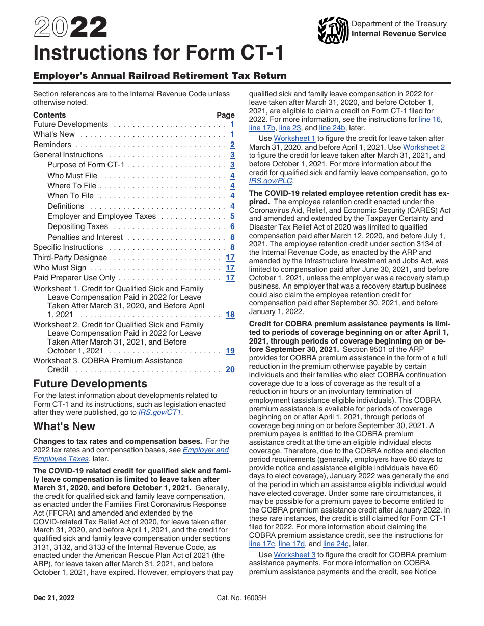 Download Instructions for IRS Form CT-1 Employer's Annual Railroad ...