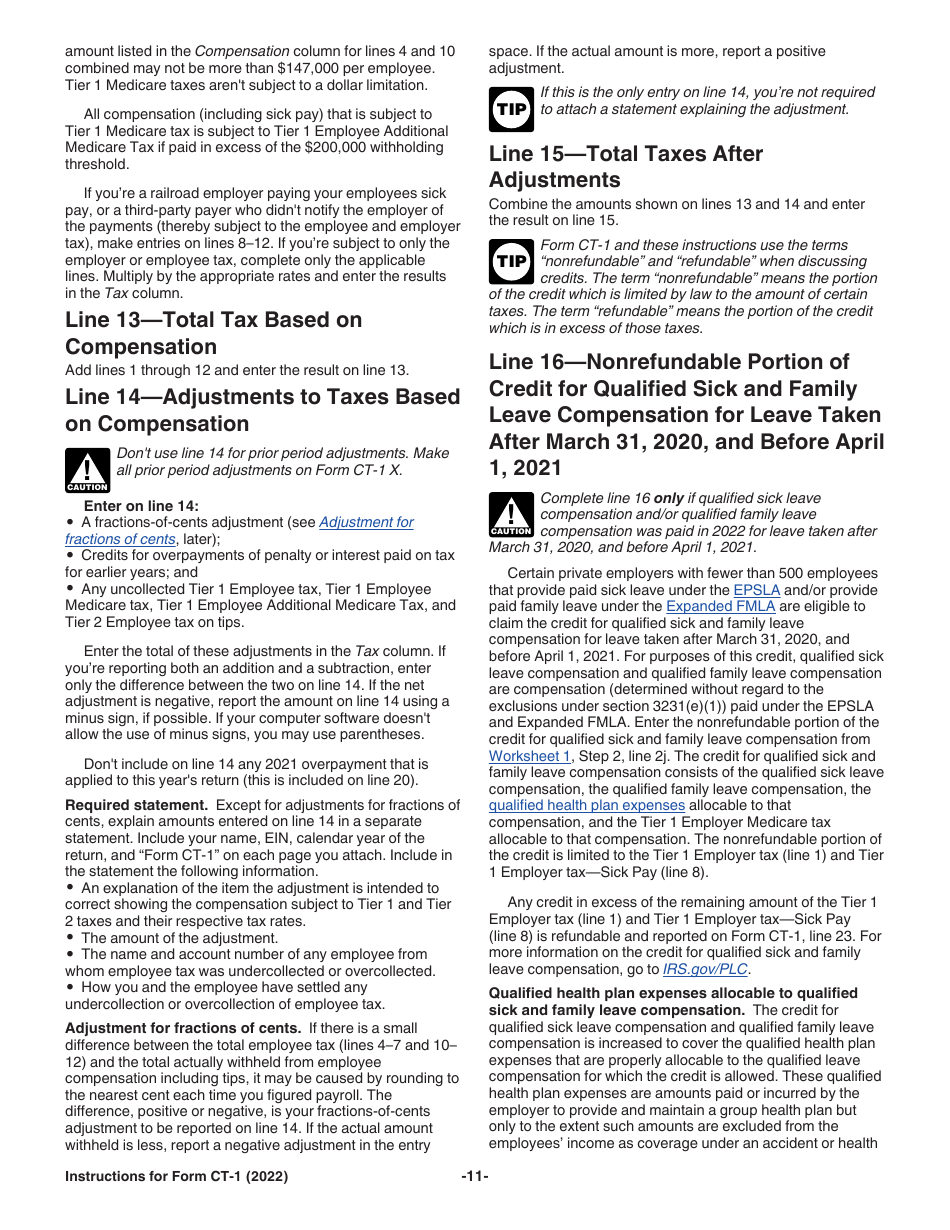 Instructions for IRS Form CT-1 Employers Annual Railroad Retirement Tax Return, Page 11