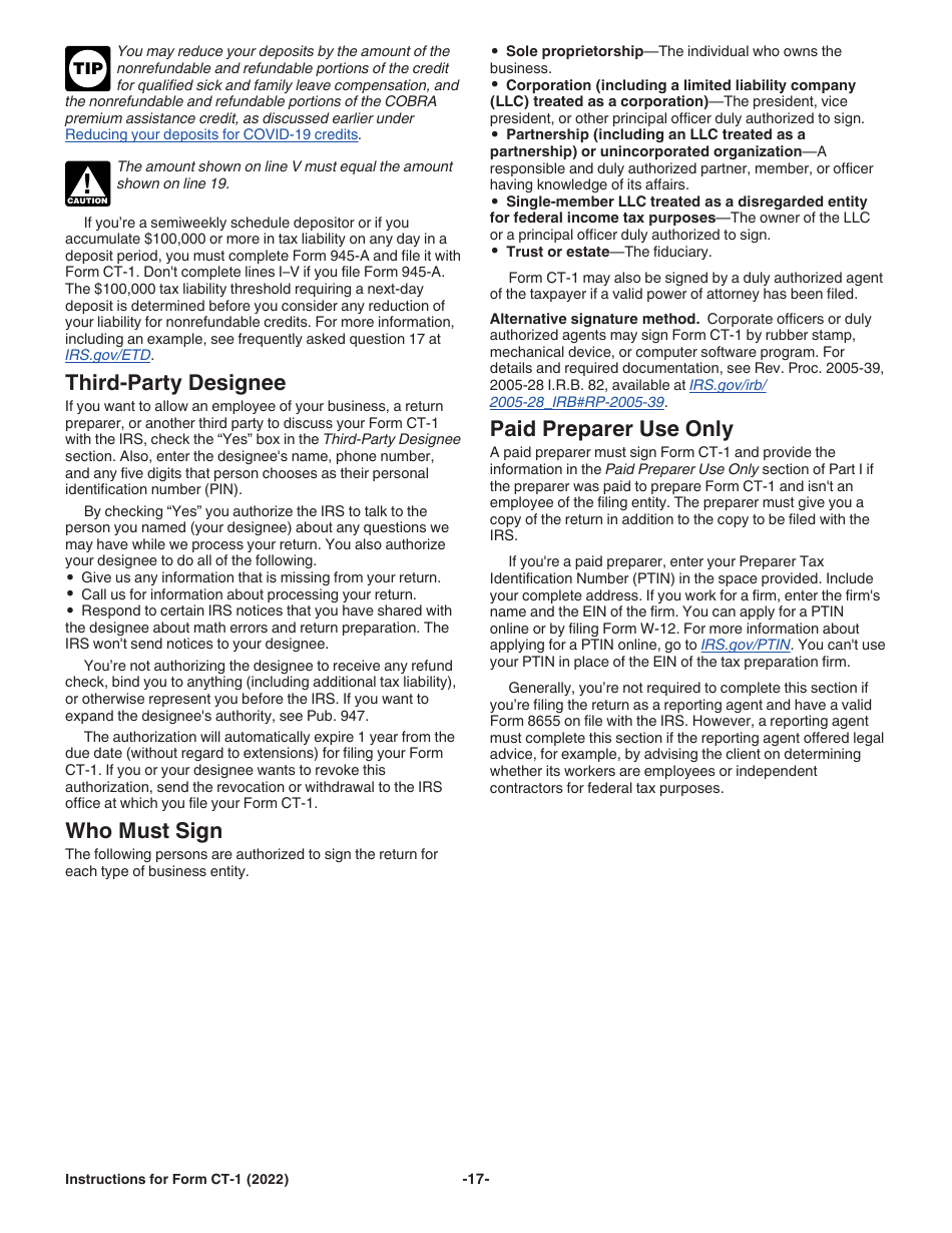 Instructions for IRS Form CT-1 Employers Annual Railroad Retirement Tax Return, Page 17