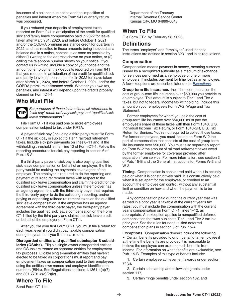 Instructions for IRS Form CT-1 Employers Annual Railroad Retirement Tax Return, Page 4