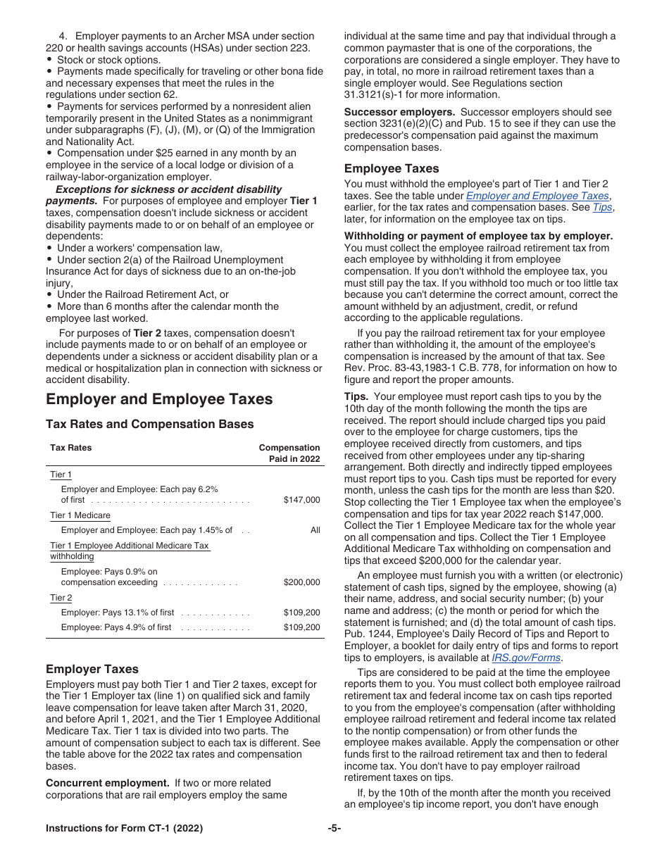 Instructions for IRS Form CT-1 Employers Annual Railroad Retirement Tax Return, Page 5