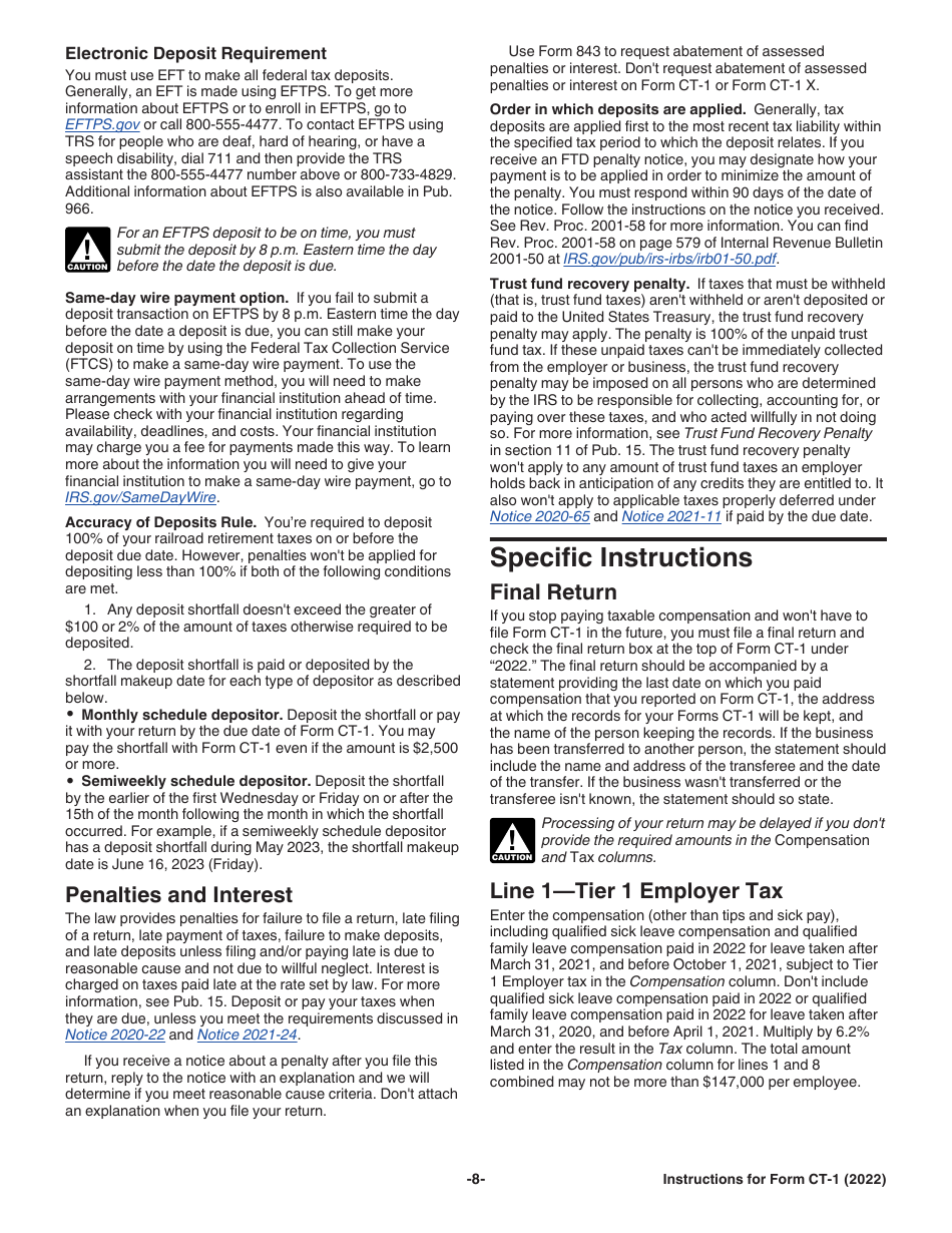 Instructions for IRS Form CT-1 Employers Annual Railroad Retirement Tax Return, Page 8