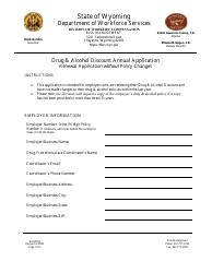 Document preview: Drug & Alcohol Discount Annual Application - Renewal Application Without Policy Changes - Wyoming