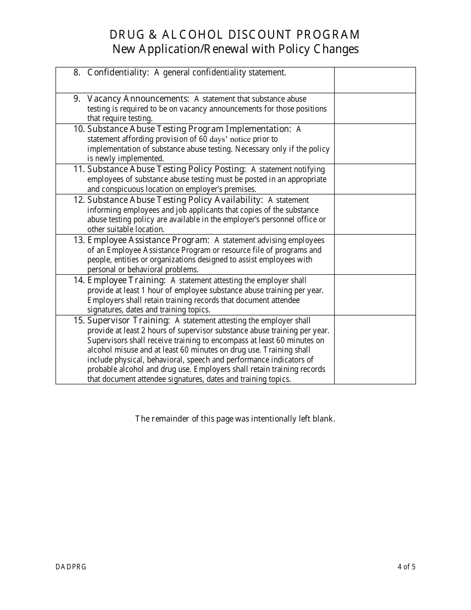 New Application / Renewal With Policy Changes - Drug  Alcohol Discount Program - Wyoming, Page 4