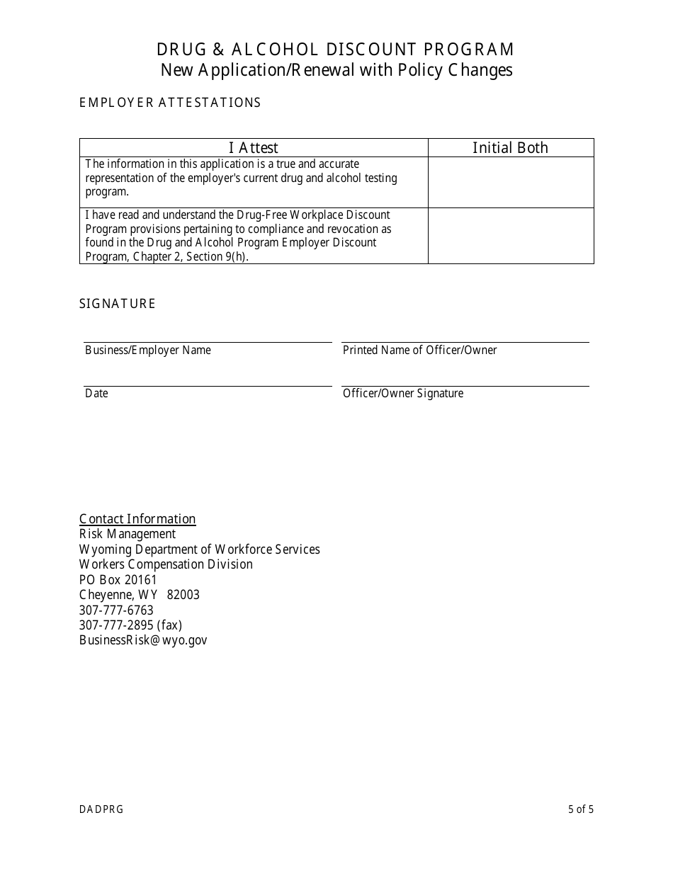 New Application / Renewal With Policy Changes - Drug  Alcohol Discount Program - Wyoming, Page 5