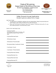 Document preview: Safety Discount Annual Application - Renewal Application Without Policy Changes - Wyoming