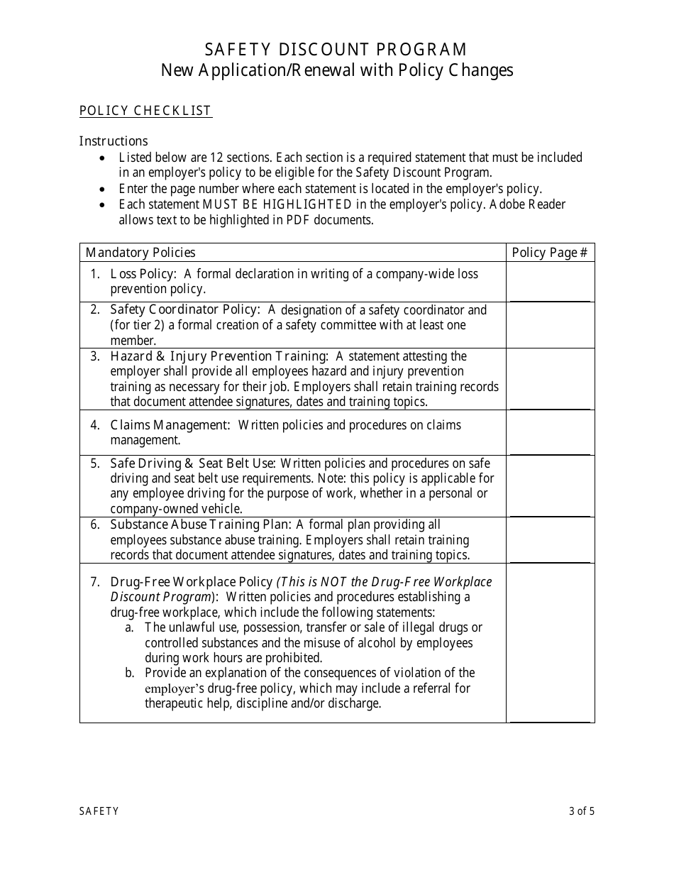 New Application / Renewal With Policy Changes - Safety Discount Program - Wyoming, Page 3