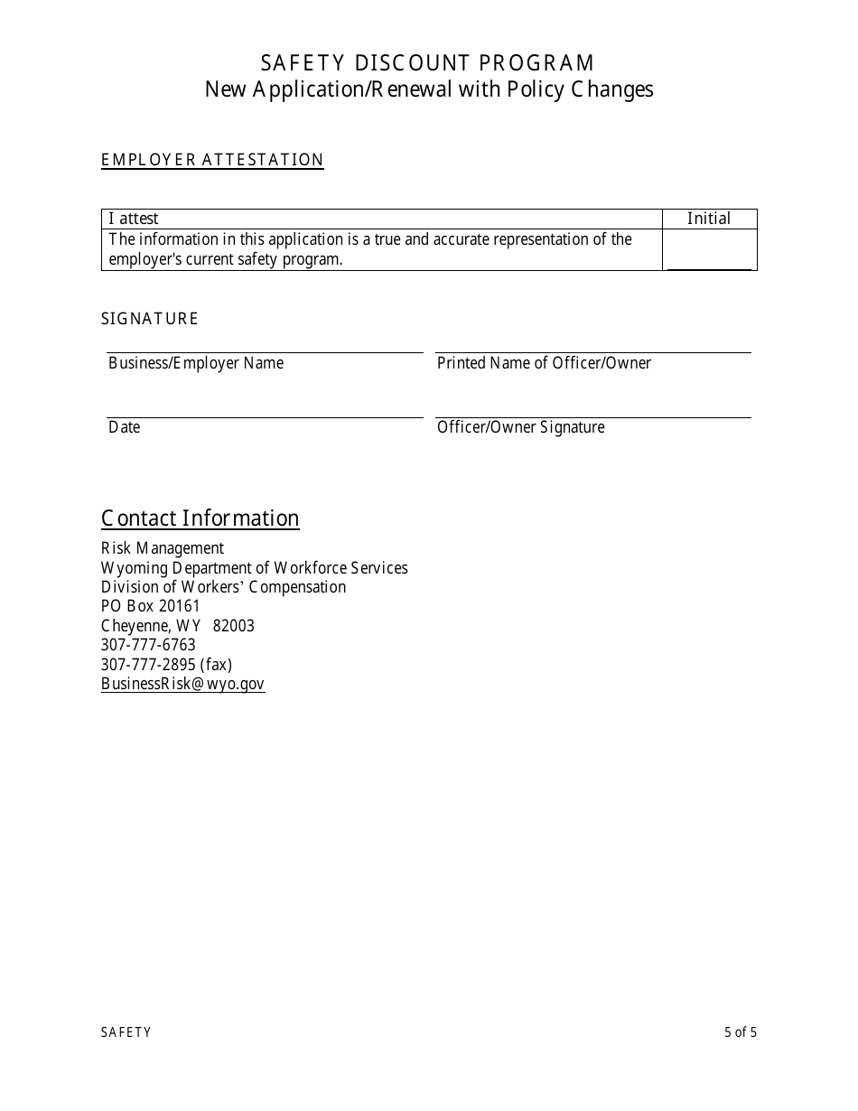 New Application / Renewal With Policy Changes - Safety Discount Program - Wyoming, Page 5