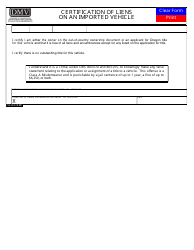 Document preview: Form 735-6436 Certification of Liens on an Imported Vehicle - Oregon