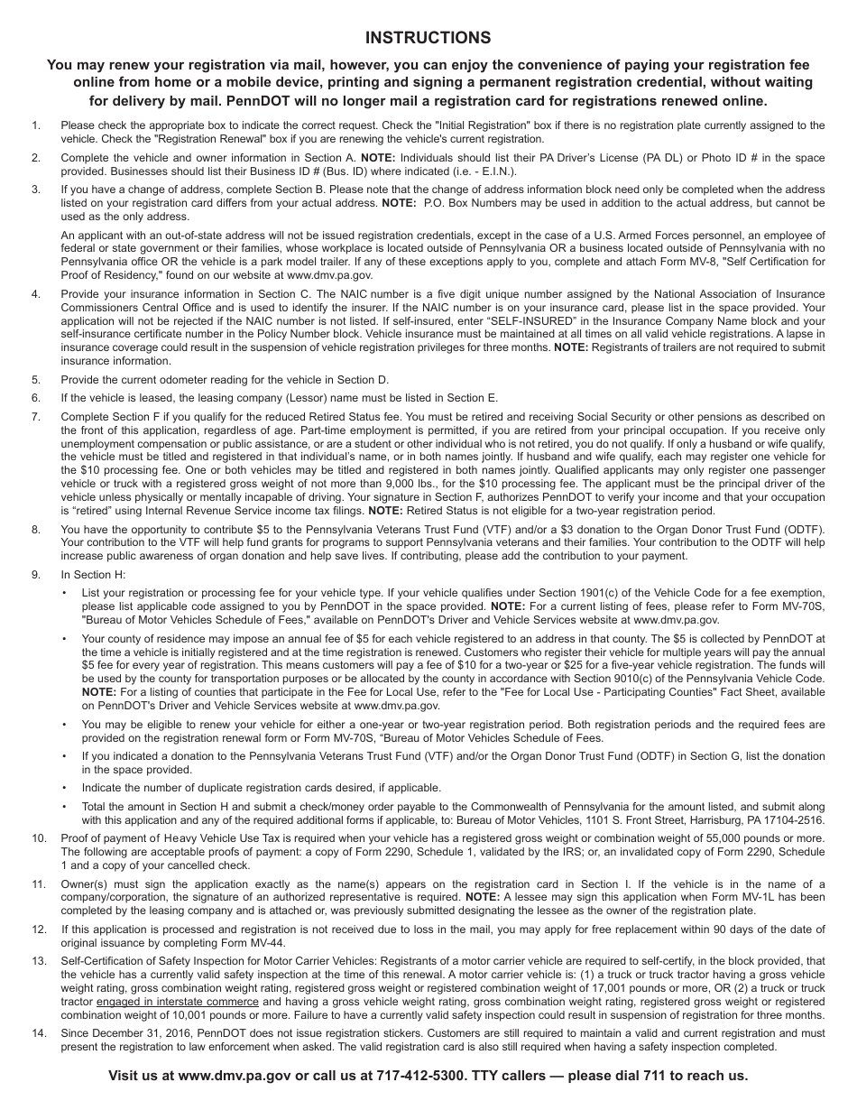 Form MV-140 Request for Registration - Pennsylvania, Page 2