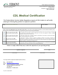 Form VL-033 Cdl Medical Certification - Vermont
