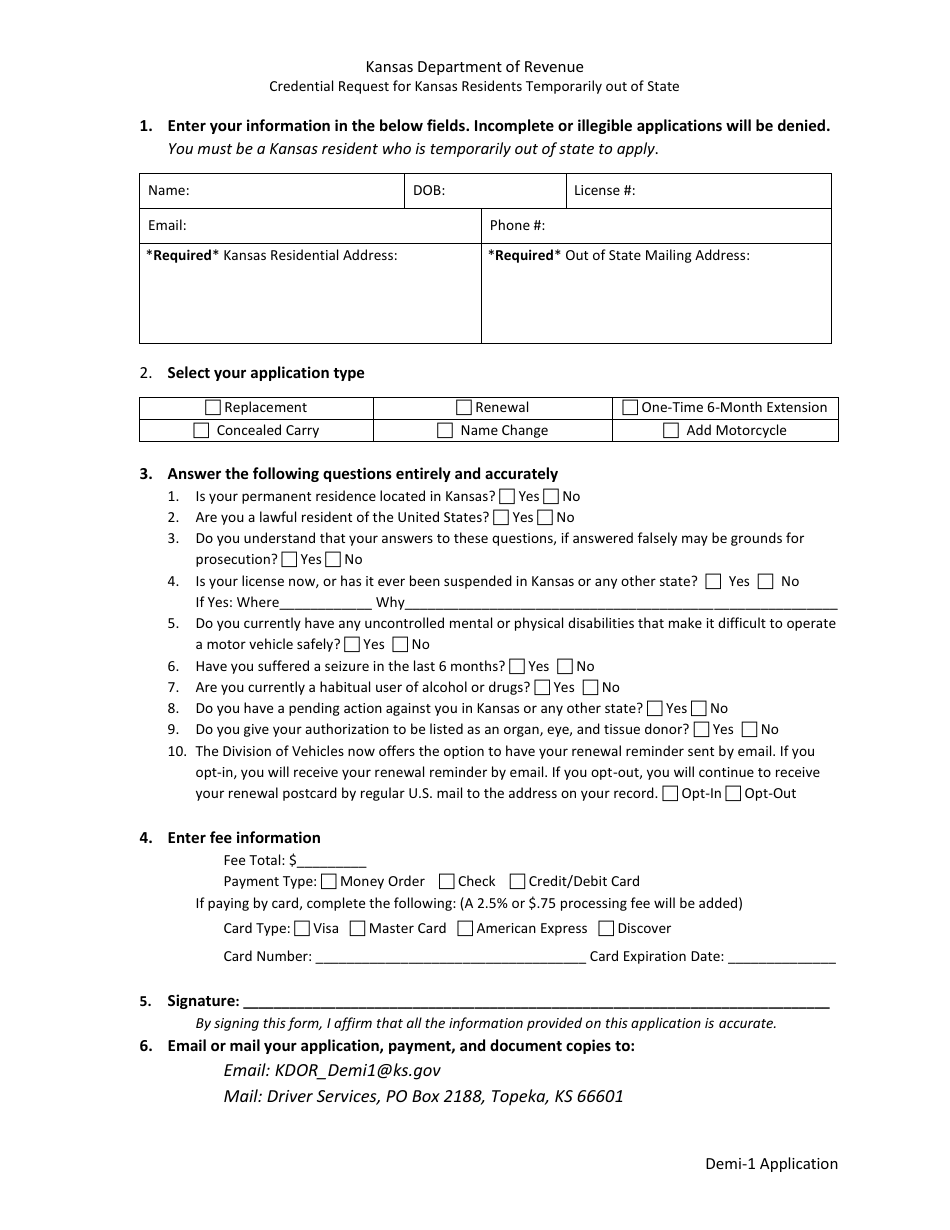 Form DEMI-1 - Fill Out, Sign Online and Download Fillable PDF, Kansas ...