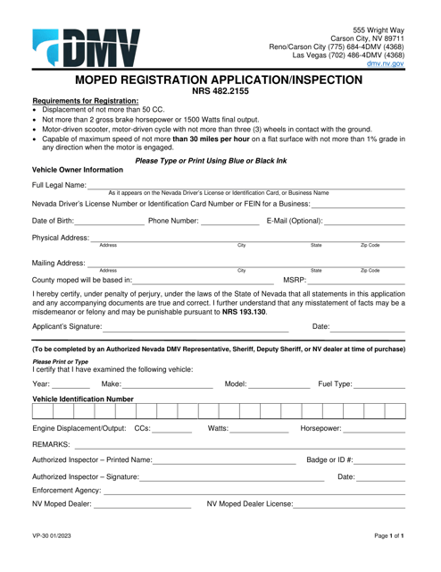 Form VP-30 Moped Registration Application/Inspection - Nevada