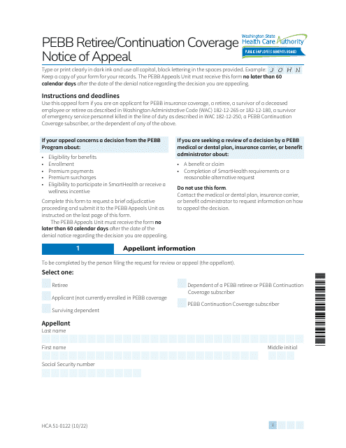 Form HCA51-0122  Printable Pdf