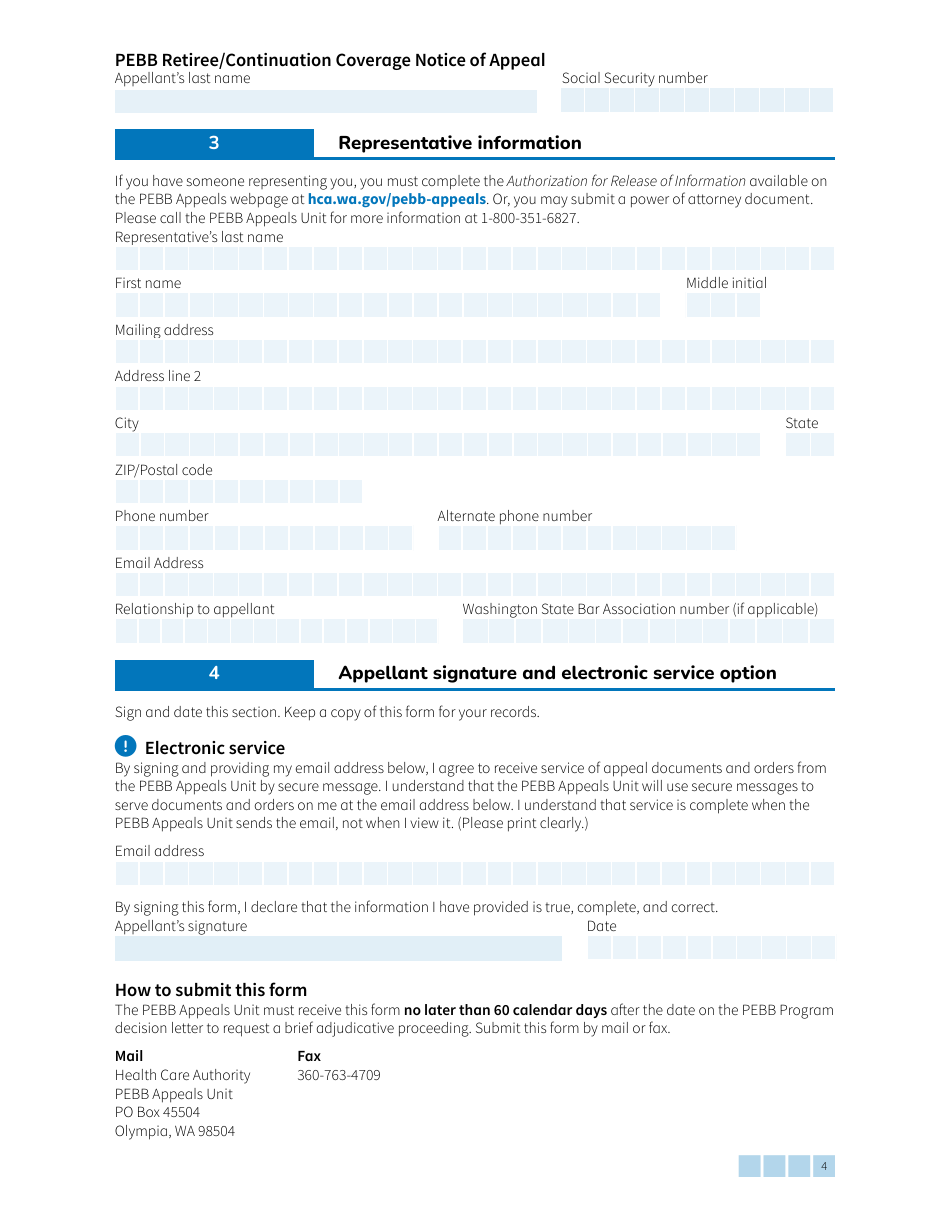 Form HCA51-0122 Pebb Retiree / Continuation Coverage Notice of Appeal - Washington, Page 4