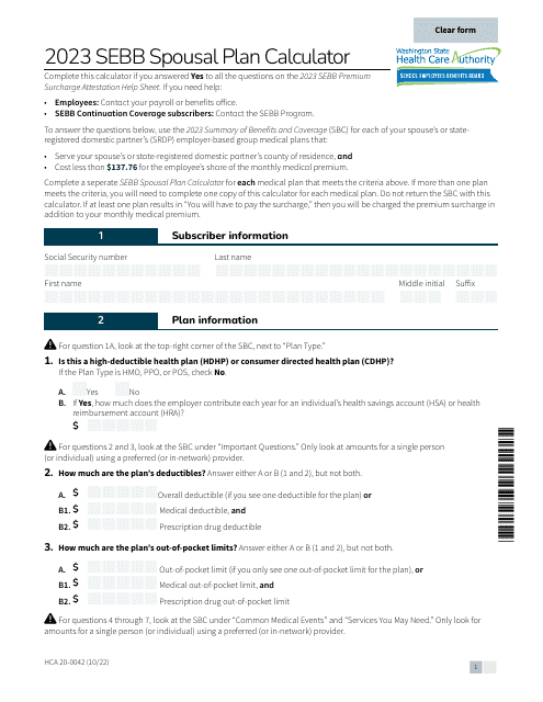 Form HCA20-0042 2023 Printable Pdf