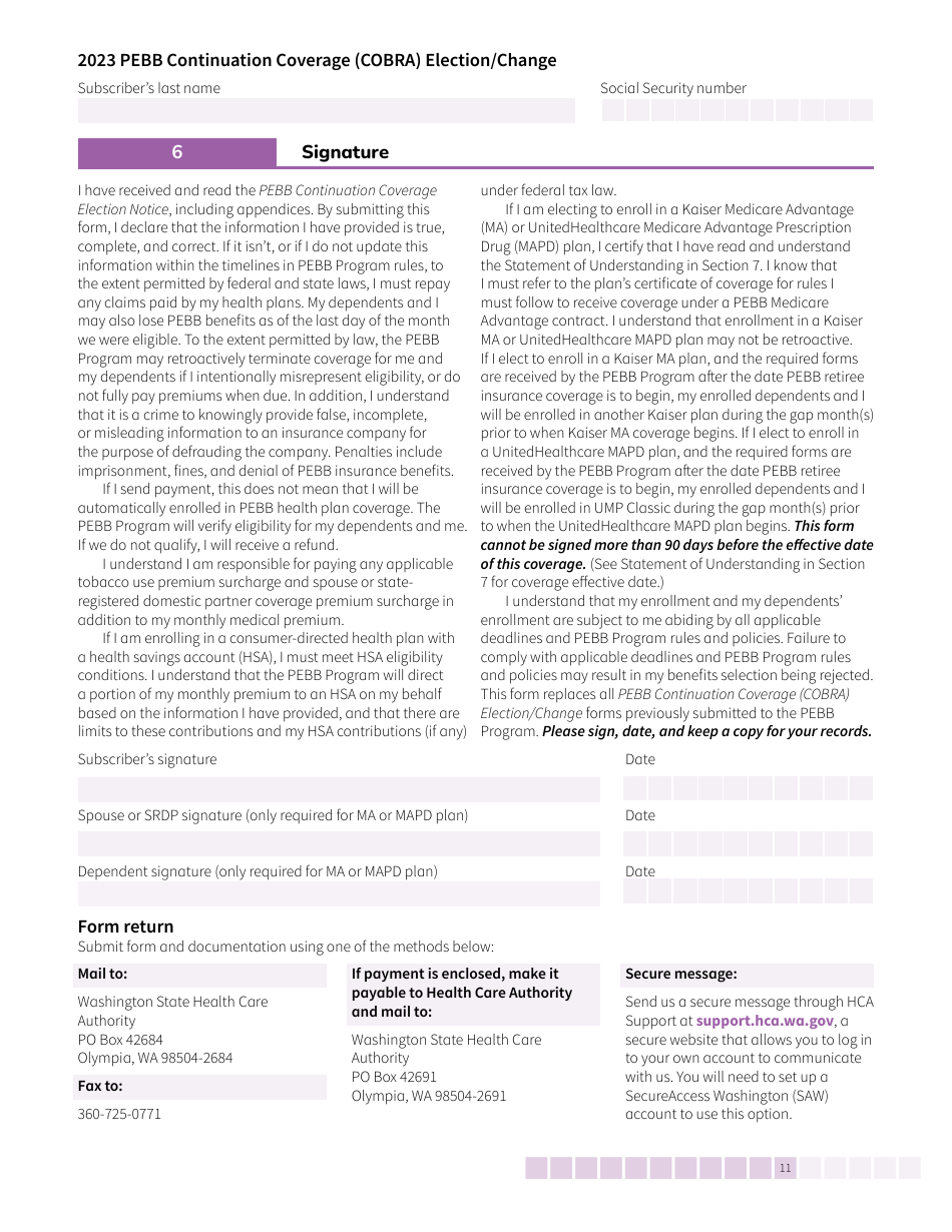 Form HCA50-0136 Pebb Continuation Coverage (Cobra) Election / Change - Washington, Page 11