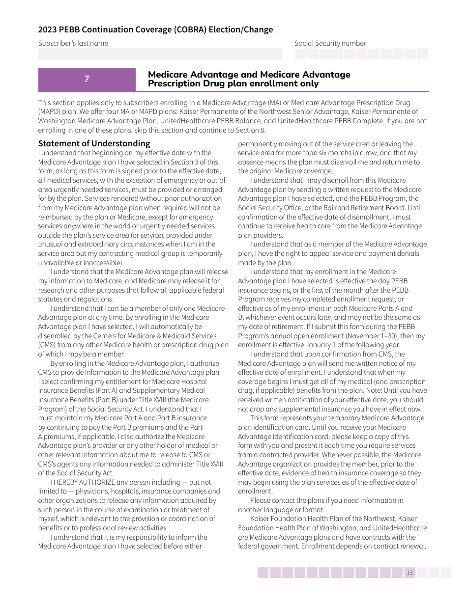 Form HCA50-0136 Pebb Continuation Coverage (Cobra) Election / Change - Washington, Page 13
