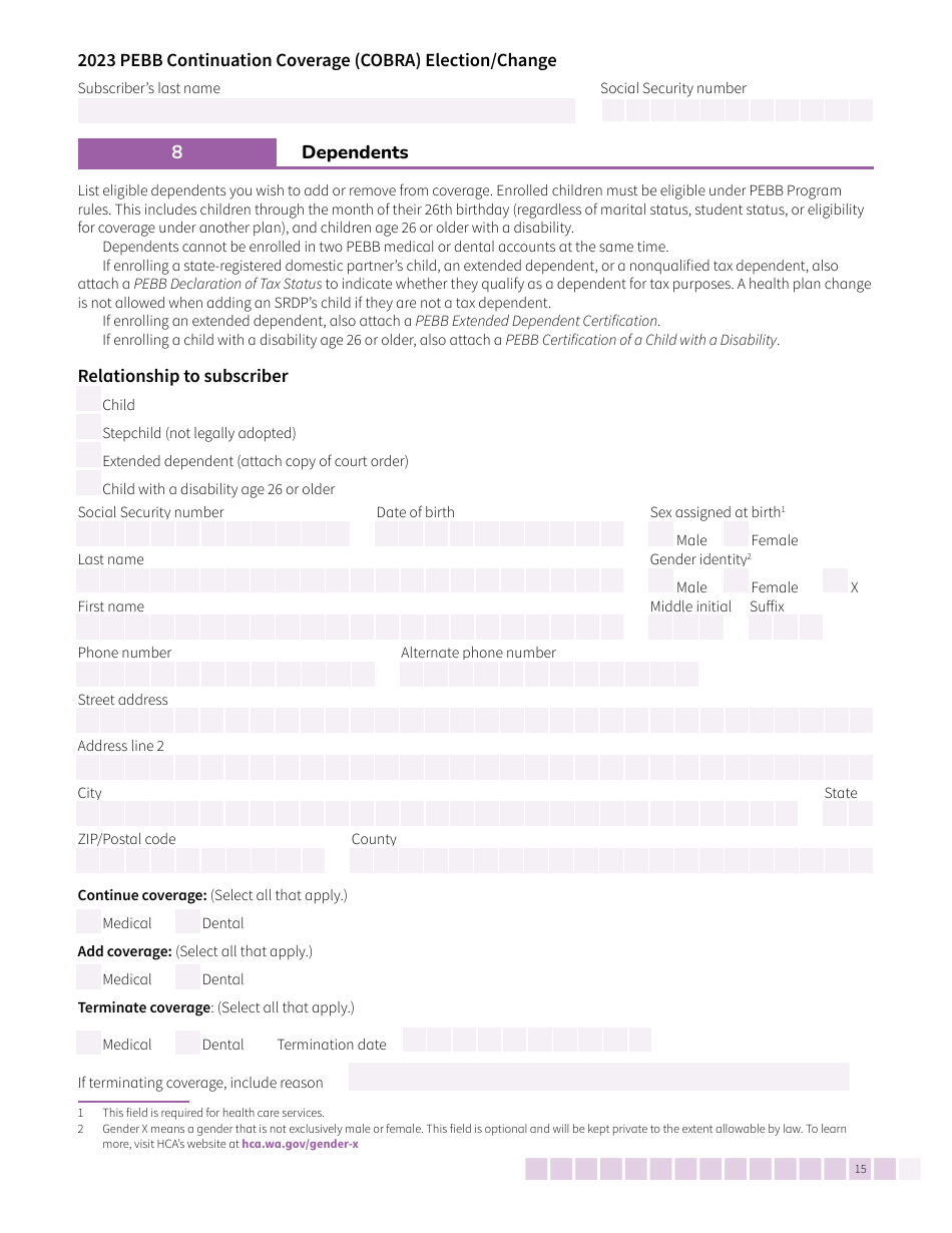Form HCA50-0136 Pebb Continuation Coverage (Cobra) Election / Change - Washington, Page 15