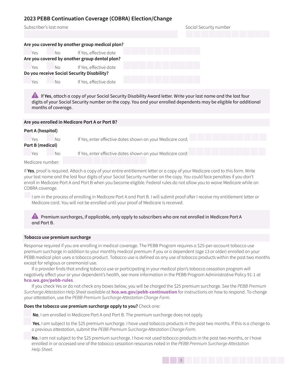 Form HCA50-0136 Pebb Continuation Coverage (Cobra) Election / Change - Washington, Page 3