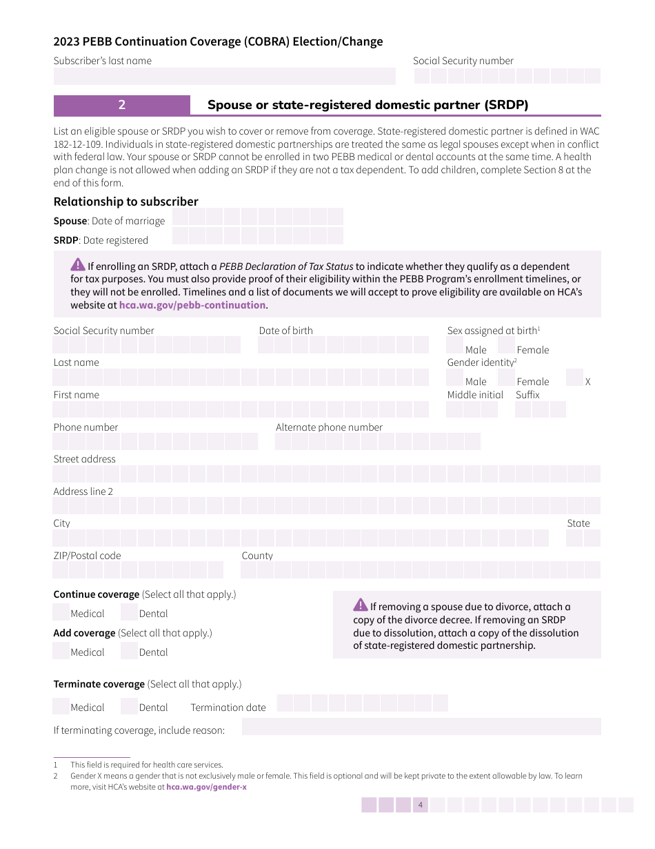 Form HCA50-0136 Pebb Continuation Coverage (Cobra) Election / Change - Washington, Page 4