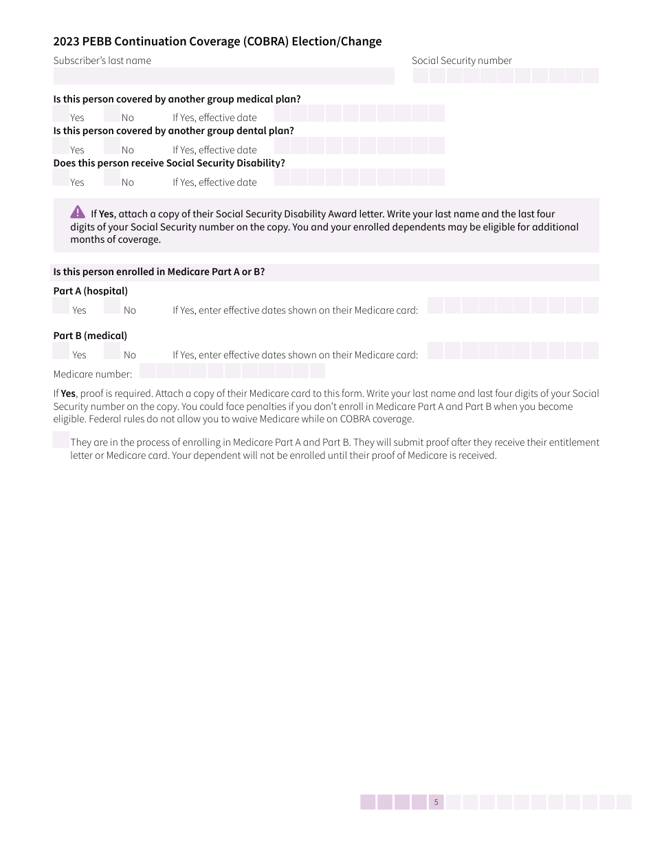 Form HCA50-0136 Pebb Continuation Coverage (Cobra) Election / Change - Washington, Page 5
