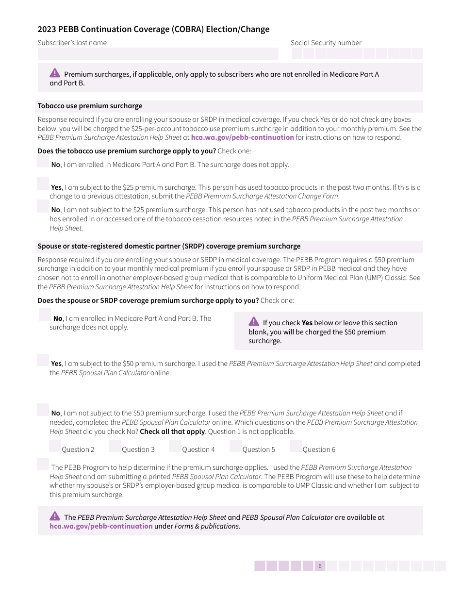 Form HCA50-0136 Pebb Continuation Coverage (Cobra) Election / Change - Washington, Page 6