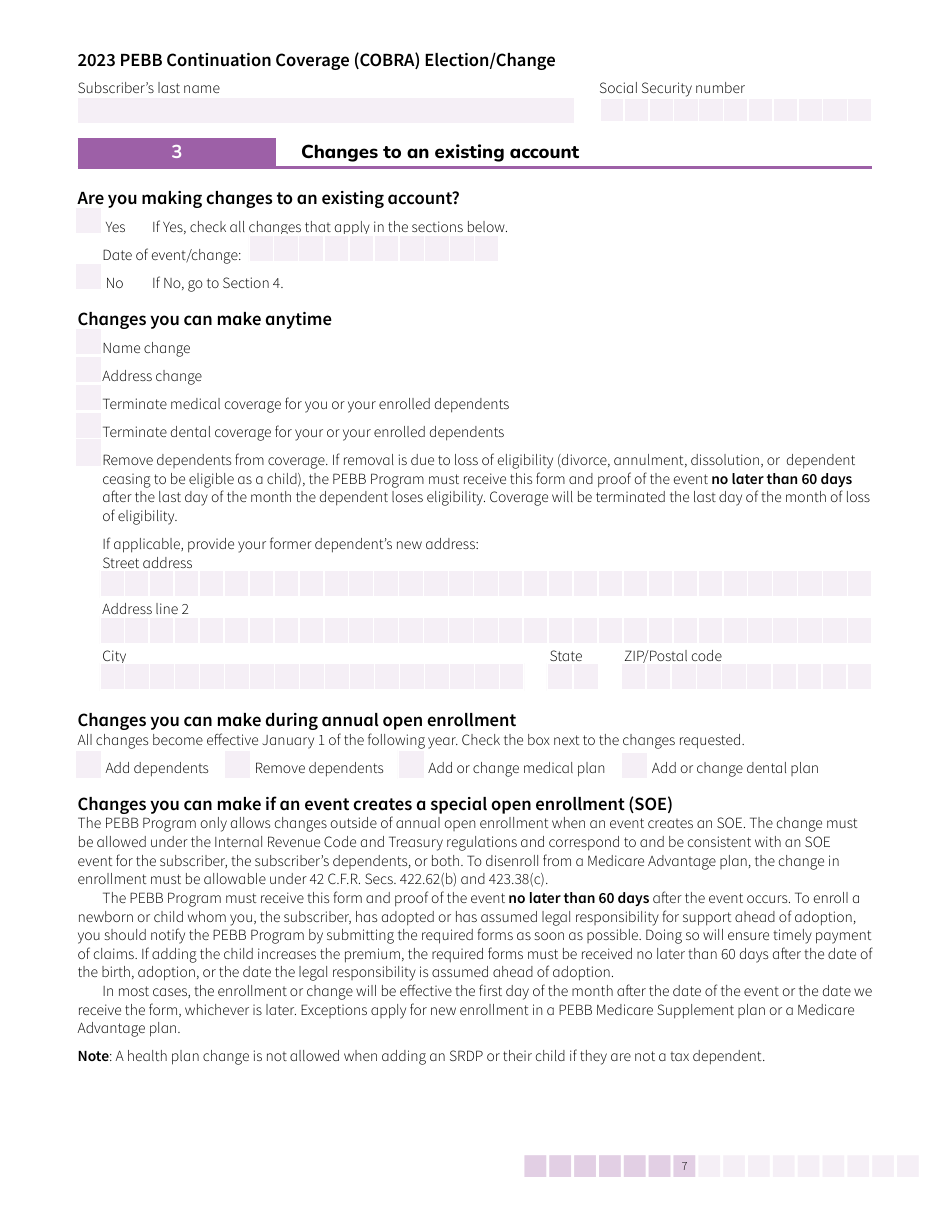 Form HCA50-0136 Pebb Continuation Coverage (Cobra) Election / Change - Washington, Page 7