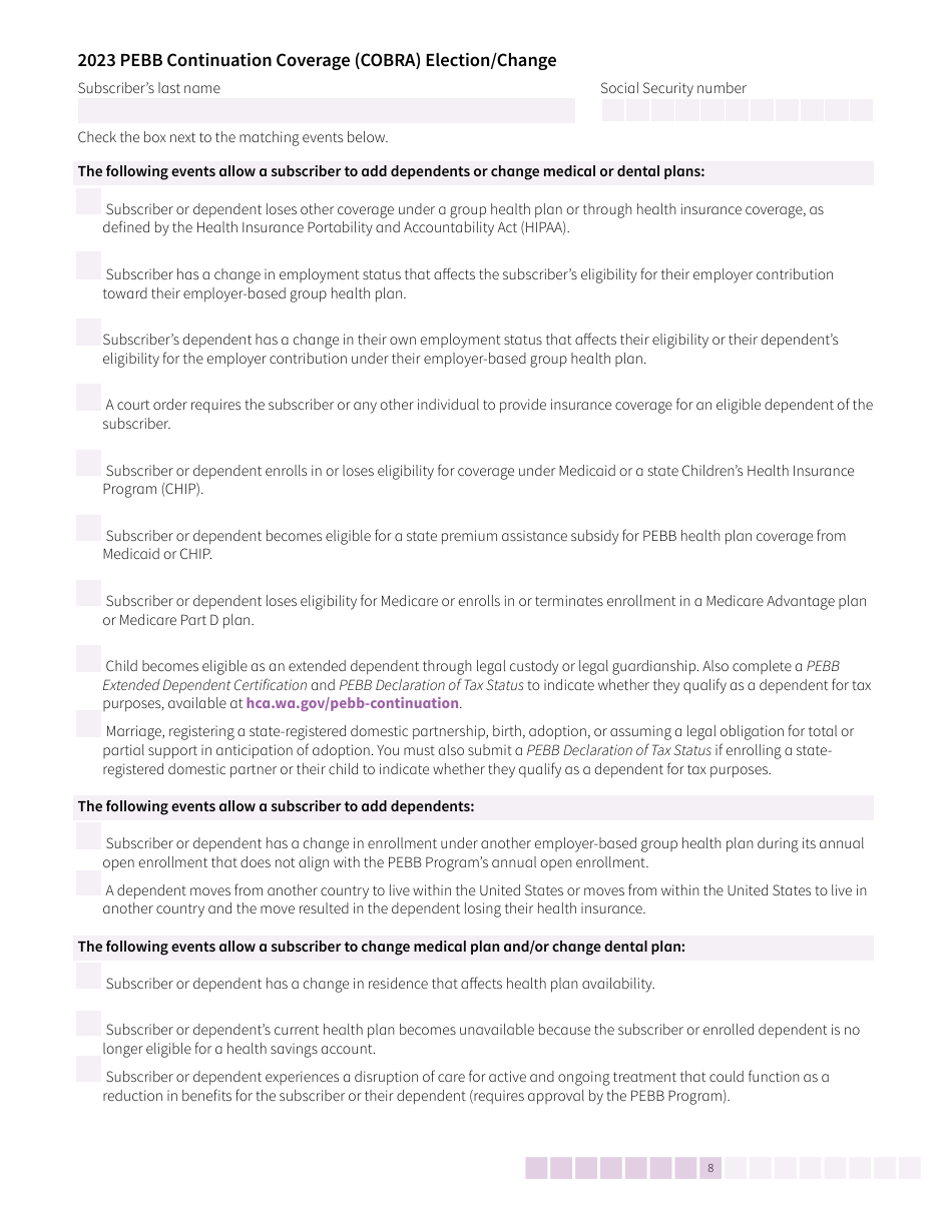 Form HCA50-0136 Pebb Continuation Coverage (Cobra) Election / Change - Washington, Page 8