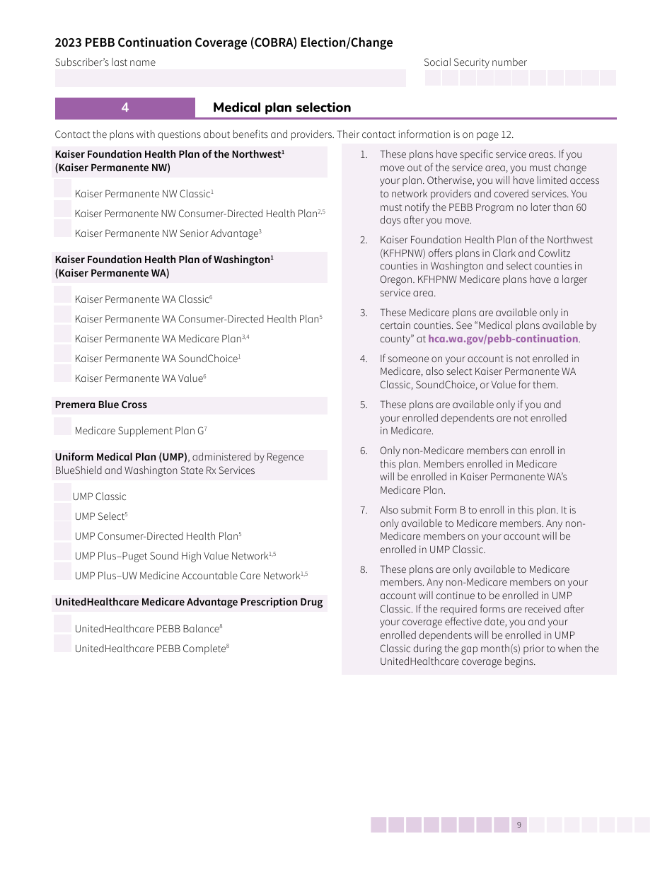 Form HCA50-0136 Pebb Continuation Coverage (Cobra) Election / Change - Washington, Page 9