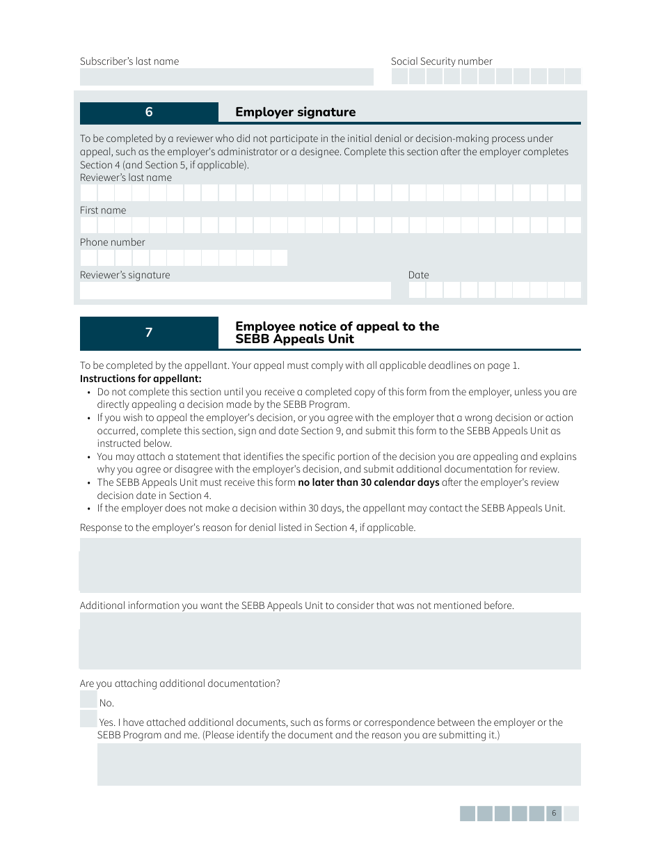 Form HCA20-0161 Sebb Employee Request for Review / Notice of Appeal - Washington, Page 6