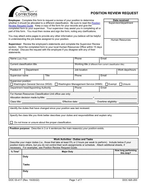 Form DOC03-417 Position Review Request - Washington