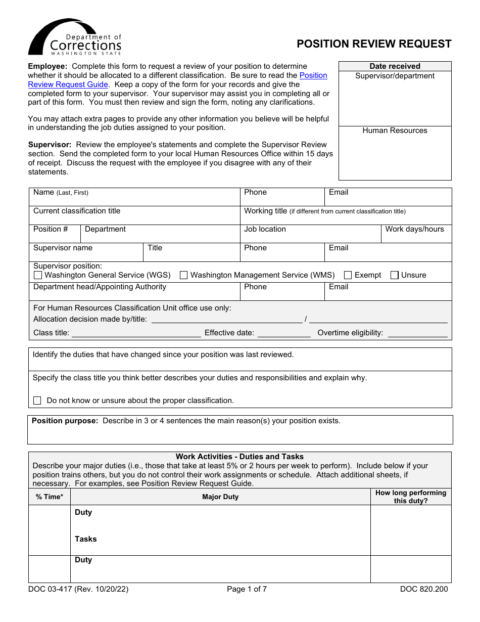 Form DOC03-417 Download Printable PDF or Fill Online Position Review ...